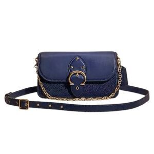 Coach Restored Beat Crossbody Glove-tanned Leather Suede Brass Blue 2 Straps EUC